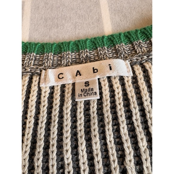 Cabi Sleeveless Sweater Womens Small Gray Green Cream Gardencore Knit Tank Top - Picture 2 of 6